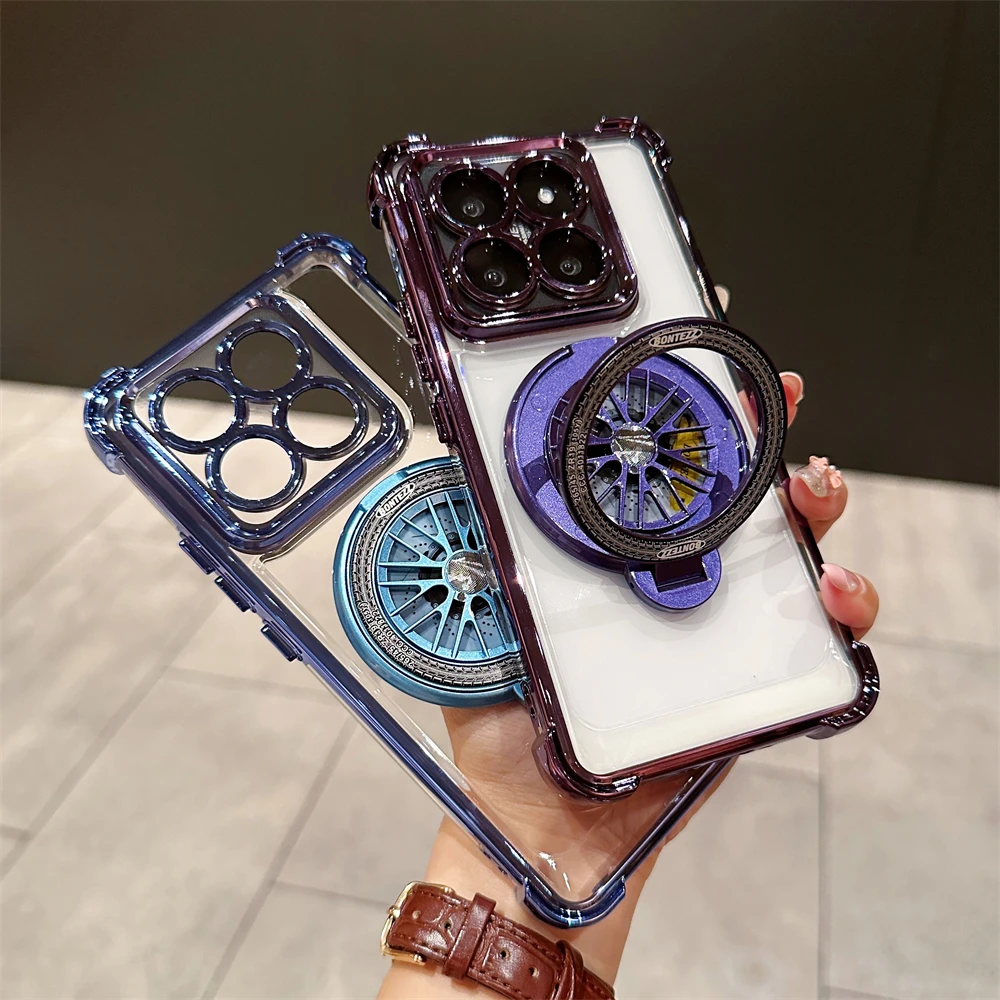 Luxury Plating Magnetic Shockproof Phone Case with Stand and Glass Lens Protection