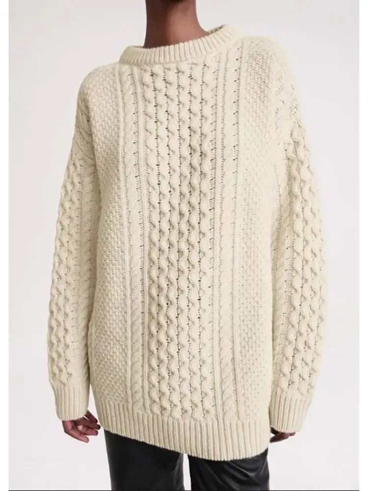 

Women's Sweater Wool Twisted Thickening Loose Fall Winter O-Neck Long Sleeve Knitted Jumpers