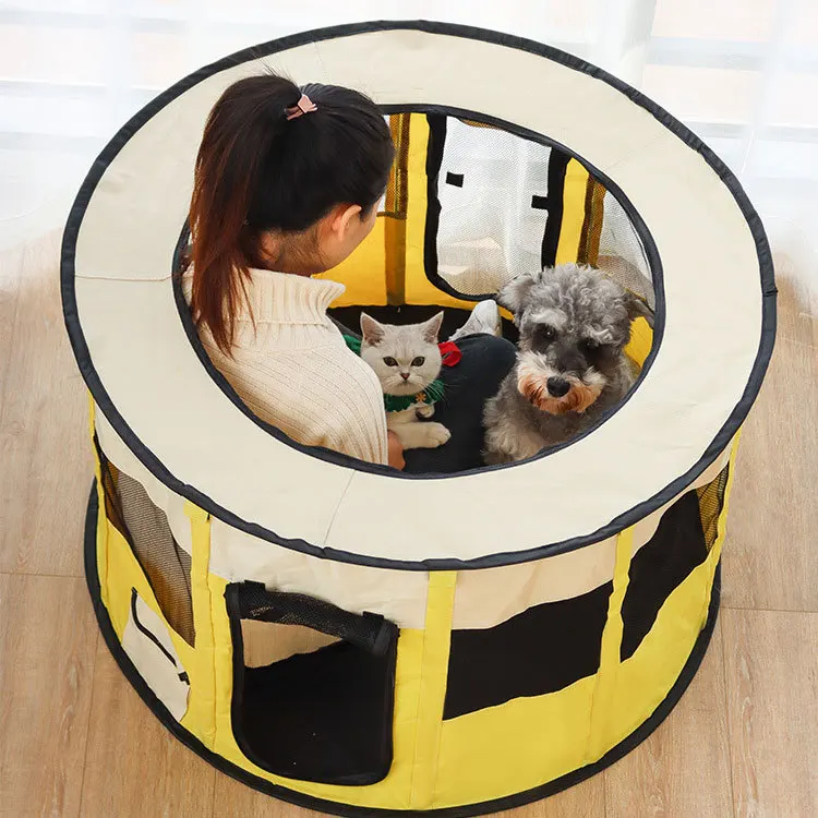 Round cat tent foldable dog kennel breathable anti-mosquito cat house pet delivery room outdoor portable interactive habitat