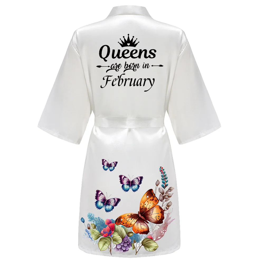 Birthday Robe With White Black Letters Gift Bathrobe Kimono Satin Robes Birthday PartyBK17U52