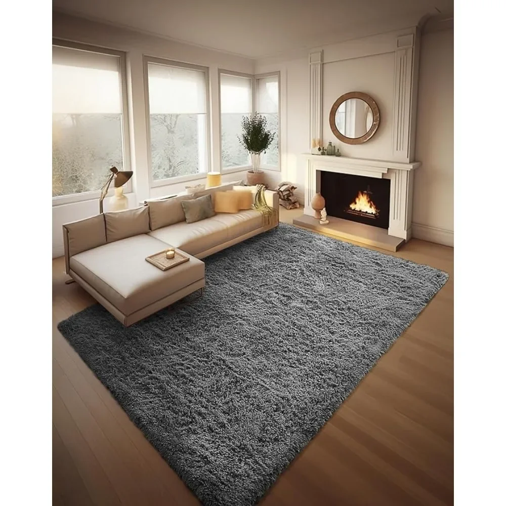 

8*10, Area Rugs for Living Room , Shag Bedroom Carpet,Indoor Thick Soft Nursery Rug , Grey Fluffy Carpets