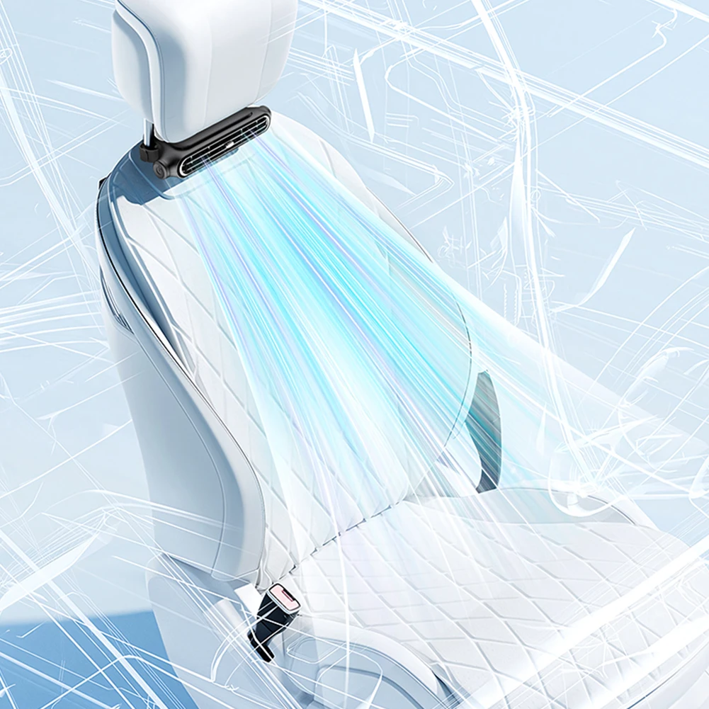 Car Headrest Cooling Fan 3 Speeds Adjustable Car Air Cooling Fan 5V/2A Electric Fan Car Rear Backrest Fan Car Interior Accessory