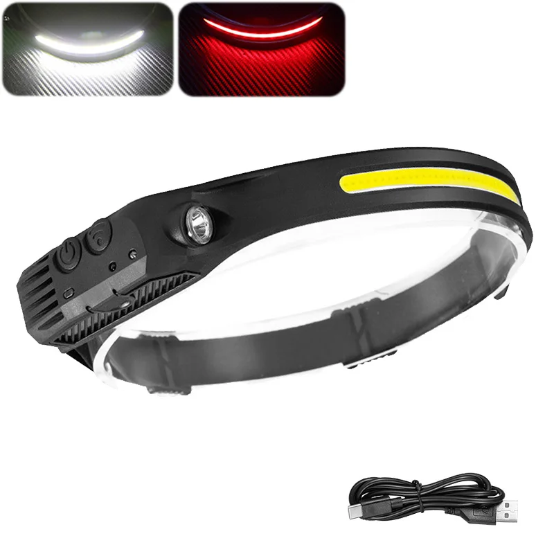COB 180 ° פנס LED פנס ראש פנס פנס 3 מצבים מובנה USB סוללה נטענת מנורת ראש מנורת טיולים קמפינג