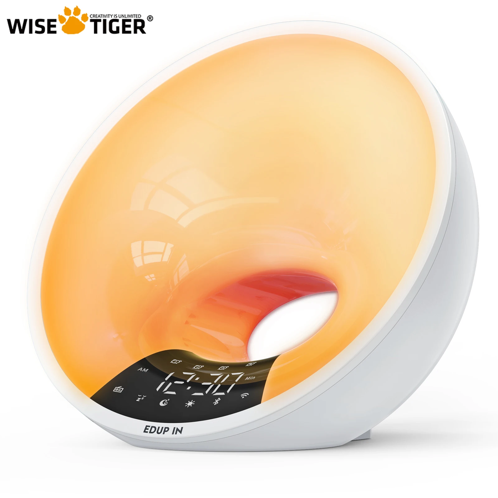 15W Bluetooth Speaker with Smart Wake Up Light FM Radio BT5.3 RGB Color Changing Atmosphere Bedside Lamp Alarm Clock WISETIGER