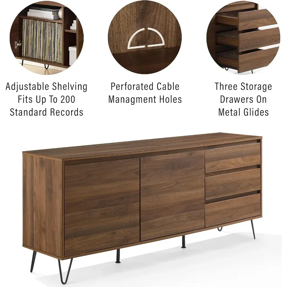 Teagan Medieval Record Storage Sideboard et Cabinet, Brown Oak，63 L x 15.75 W x 27.25 H inches