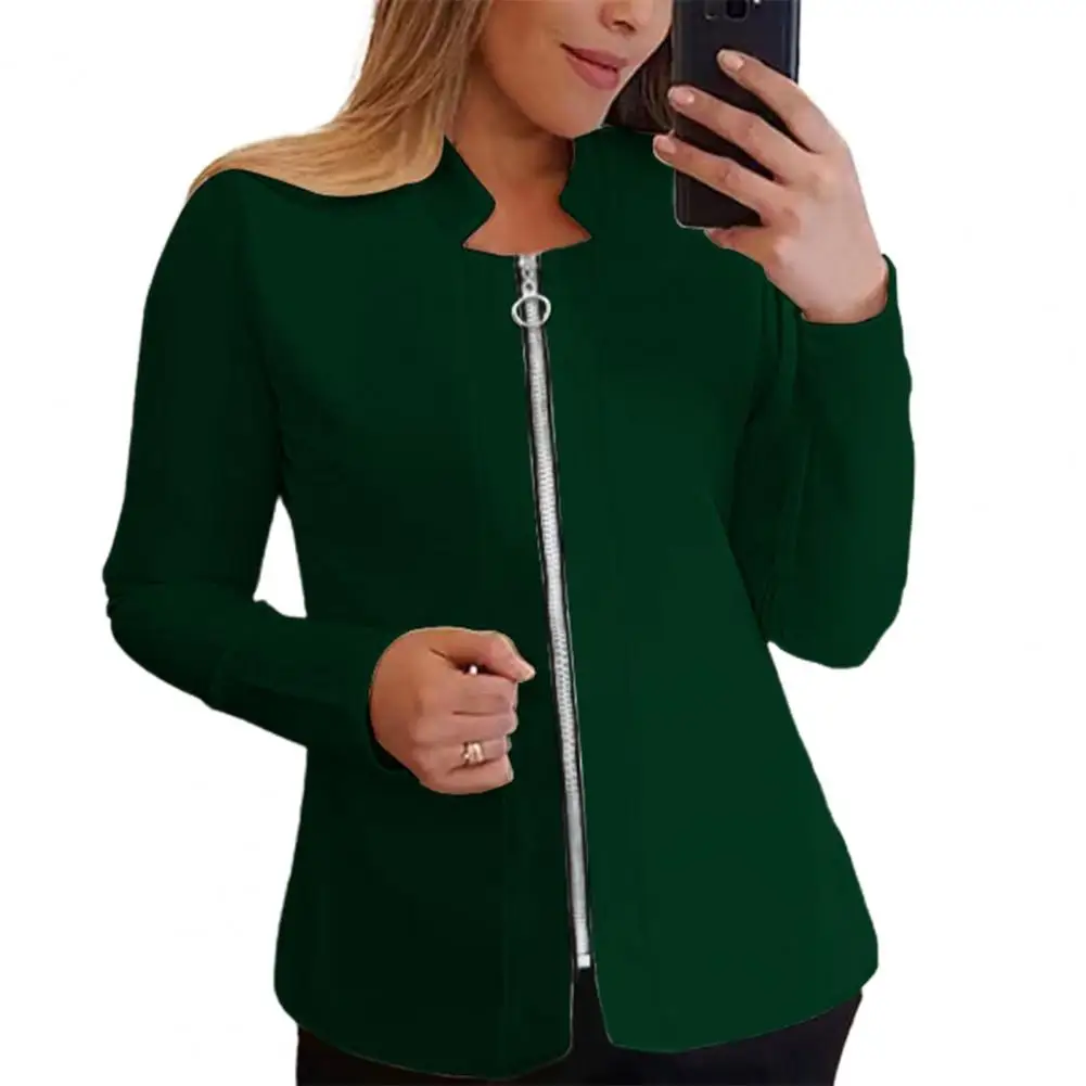 

Suit Coat Pure Color Lady Coat Stylish Women's Stand Collar Zipper Closure Coat Elegant Mid-length Cardigan for Fall for Formal