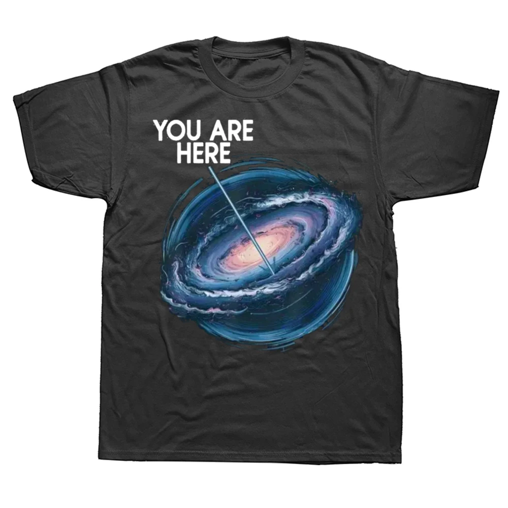 Lustige Galaxy-Astronomie-Muster-Tops für Unisex, „You Are Here Milky Way Lattern Graphic Tees“, kurzärmelige, lässige T-Shirts mit Aufdruck