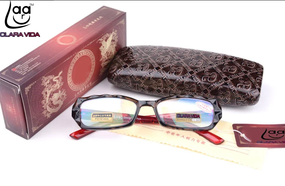 

= Clara Vida = Unique Design Handmade Eyeglasses Red Temple Leopard Women Reading Glasses With Case +1 +1.5 +2 +2.5 +3 +3.5 +4