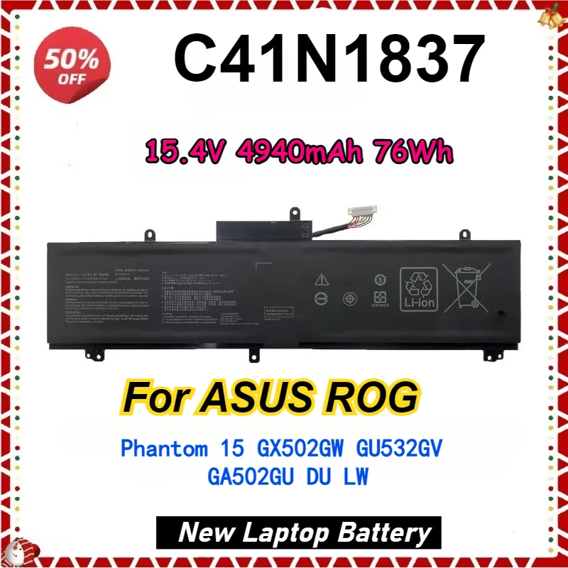 15.4V 4940mAh C41N1837 Laptop Battery for ASUS ROG Phantom 15 GX502GW GU532GV GA502GU DU LW Notebook Computer 0B200-03380100