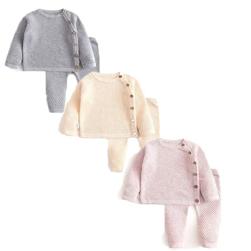 Newborn Baby Girls Boys Clothes Sets Autumn Winter Children's Warm Knitted Sweaters Suits Infant baby outfits