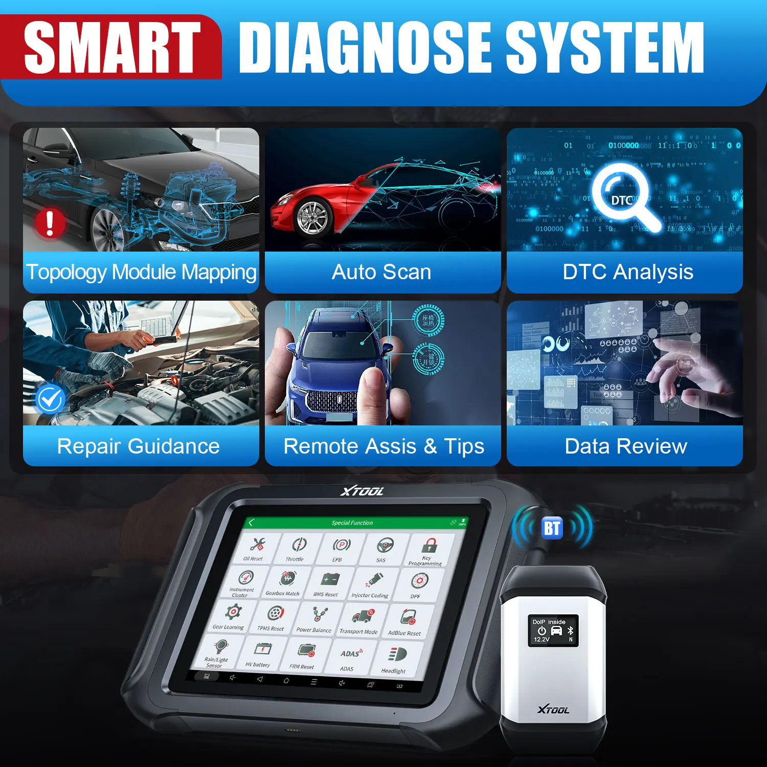 XTOOL D9EV EV 자동차 배터리 팩 분석 자동차 진단 기계 양방향 42+ ECU 코딩 재설정 2년 보증