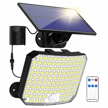 모션 센서 리모컨 있는 야외 태양광 조명, 파티오 차고 보안 벽 조명, IP65 방수, 118LED