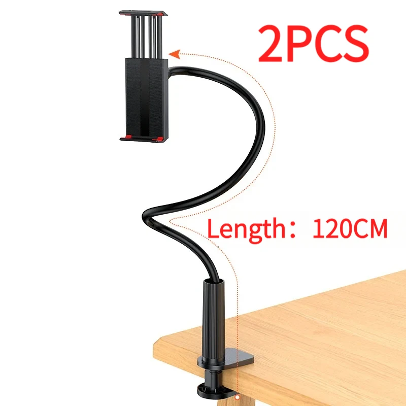 2PCS 120CM 유연한 롱 암 폰 태블릿 홀더, 360 회전식 침대 클립 스탠드 4-11 인치 iPad 스마트 폰용 범용 브래킷