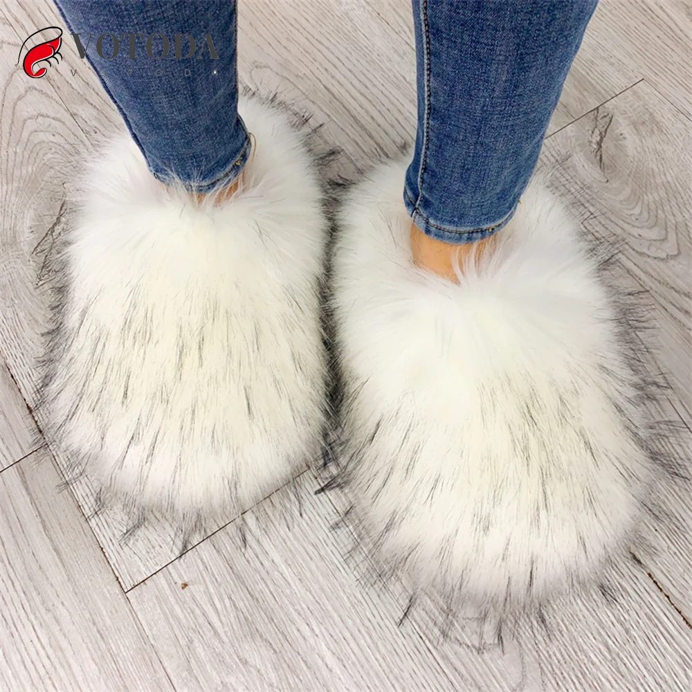 

Luxury Winter Women Fur Slippers Furry Raccoon Fox Fur Slides Faux Fur Warm Plush Fuzzy Flip Flop Fluffy Amazing Shoes Woman New