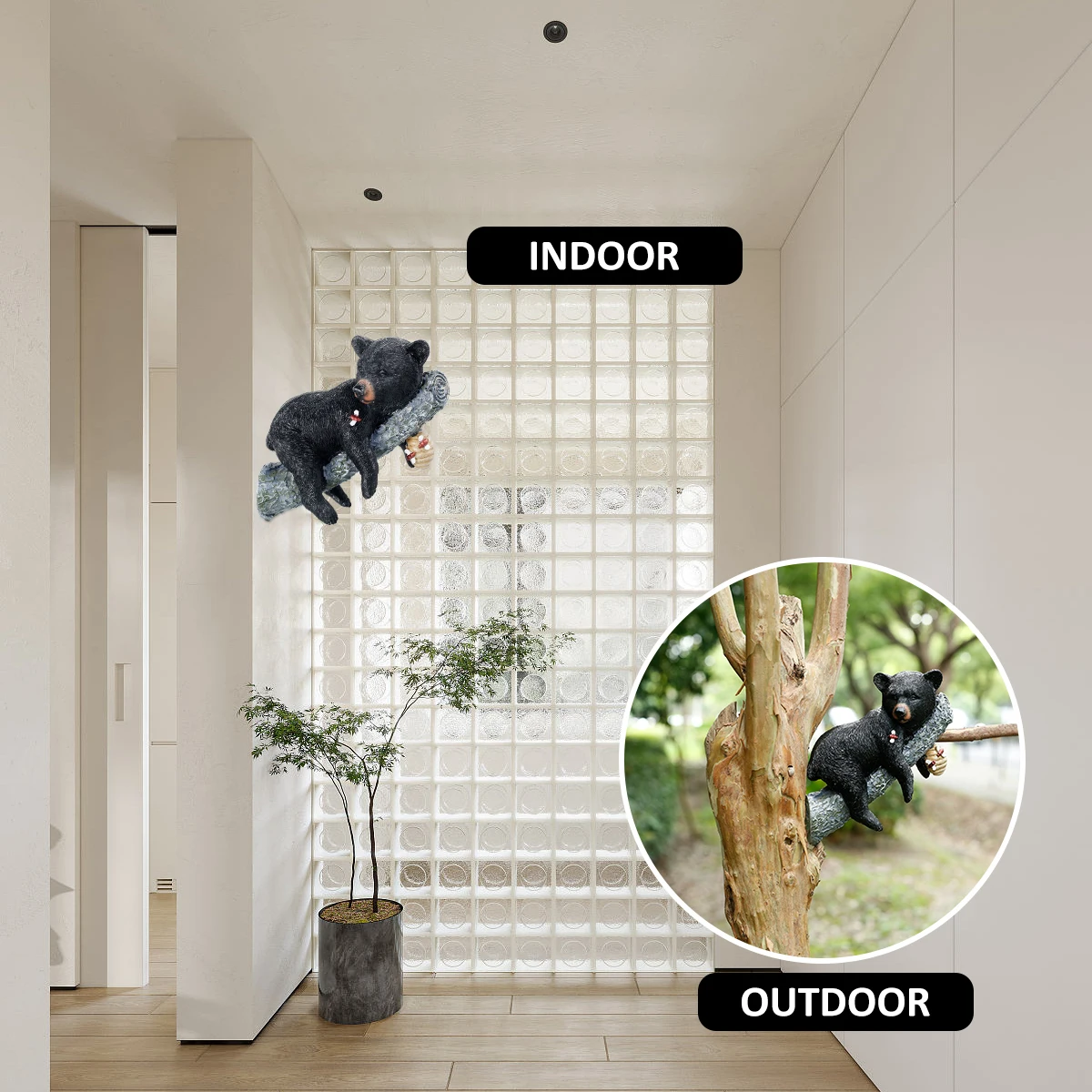 Black Bear Garden Ornament Waterproof Resin Creative Black Bear Figurine Simulation Animal Garden Decoration for Indoor Outdoor