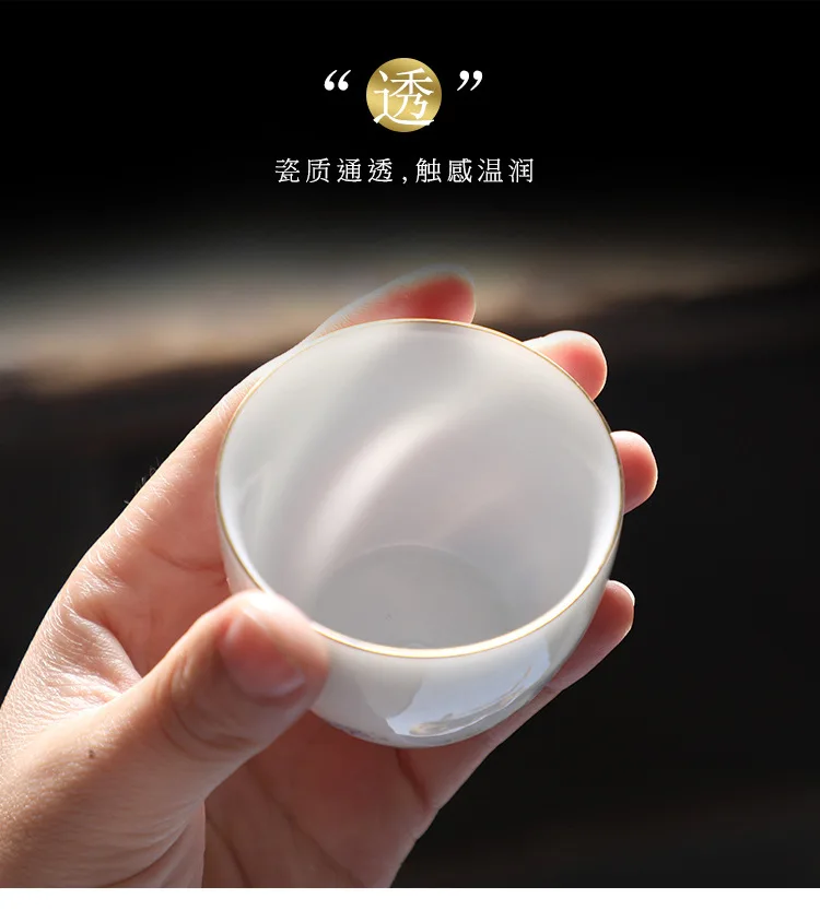 Description Picture 6 of itemHigh White Porcelain Gilded Green Tea Cup Tea Set Tea Cup Ceramic Tea Bowl Host Single Cup Tea Tasting Cup