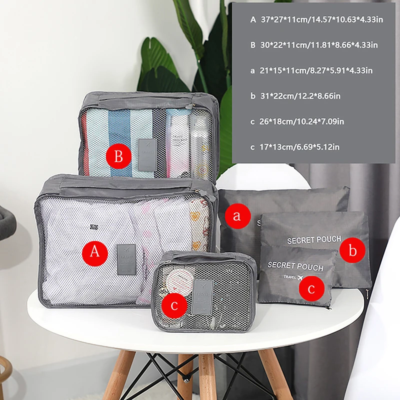 

6pcs/Set Travel Bag Packing Cube System Durable 6 Pieces One Set Large Capacity Of Bags Unisex Clothing Sorting Organize Bag