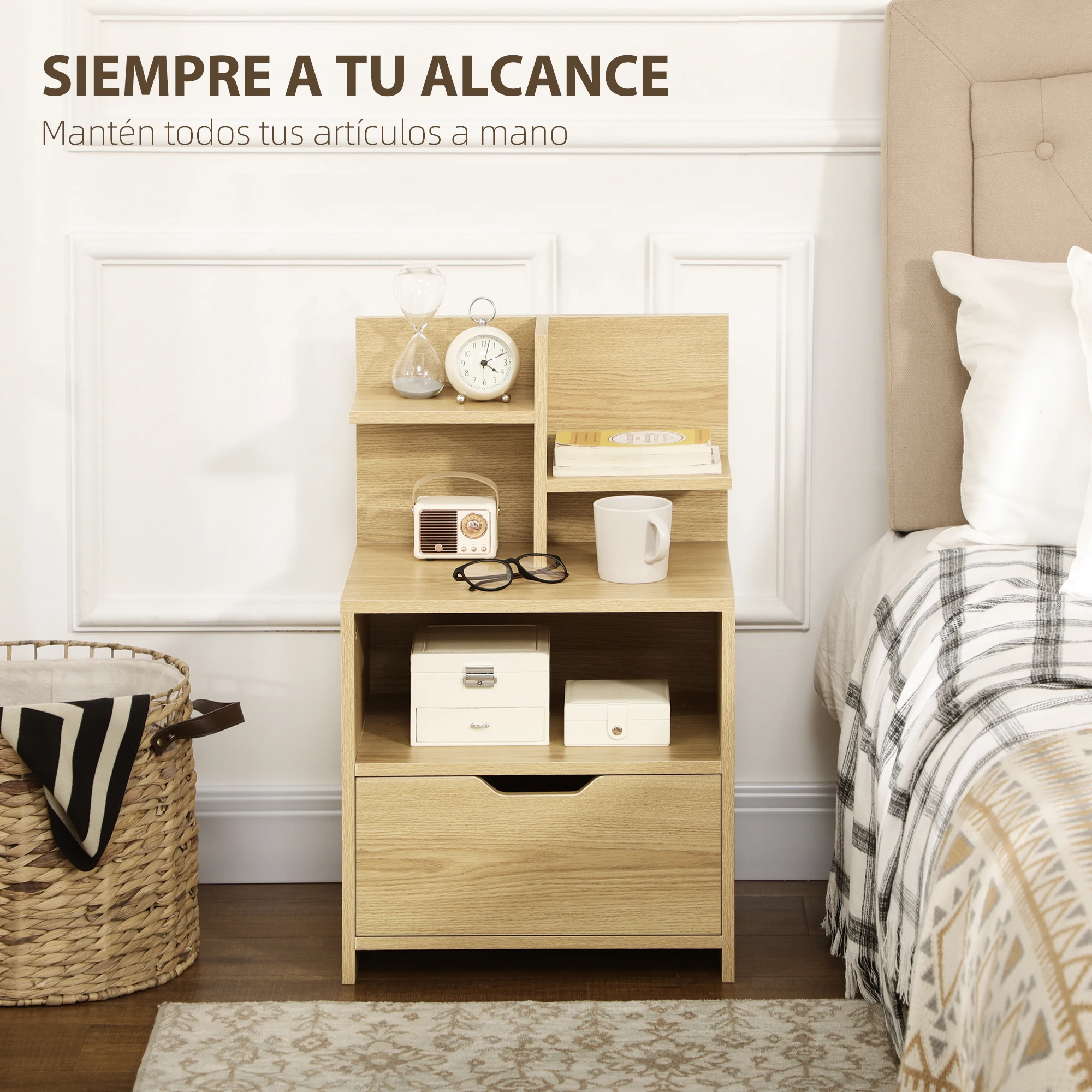 Comodino Queens, Comodino A Parete Con 2 Cassetti E 1 Scomparto Laterale Nero Opaco Grigio Lucido 60 X 63 X 36 Cm