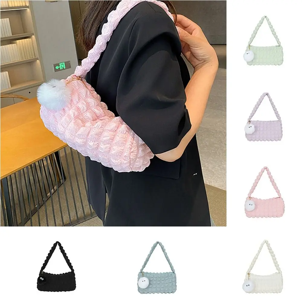

Korean Style Cloud Shoulder Bag Plaid Large Capacity Pleated Bubble Handbag Solid Color Crossbody Bag Underarm Bag Women