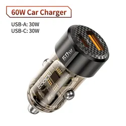 Toocki 60W Fast Car Charger with Transparent Case - 60W car charger (Black)