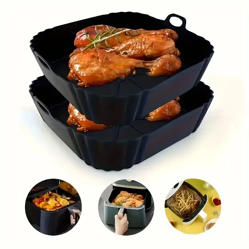 Reusable Air Fryer Silicone Pot Oven Baking Tray Airfryer Silicone Basket Pizza Fried Chicken Grill Pan Mat Kitchen Tool air fryer silicone tray