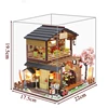 DIY Wooden Miniature Model Kit Japanese Sushi Store Casa Doll Houses 3D Puzzle Dollhouse With Furniture Lights for Friends Gifts 6