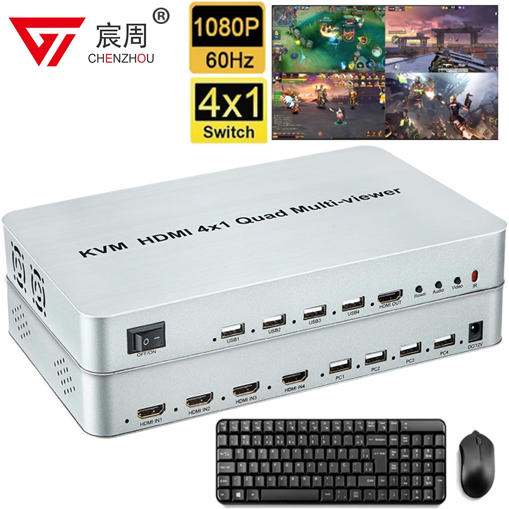 Четырехъядерный многоцелевый переключатель KVM HDMI 4x1 бесшовный переключатель сегментирования экрана USB клавиатура управление мышью, ноутбук ПК к телевизору