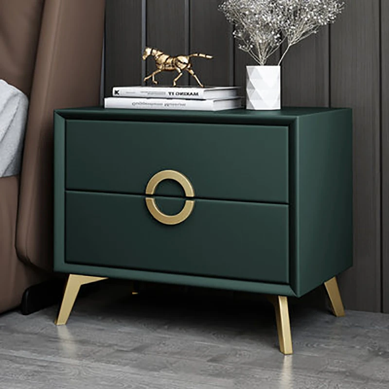 INS Bedroom bedside table solid wood bedside cabinet luxury Corner cabinet drawers storage design Leather nightstand furniture