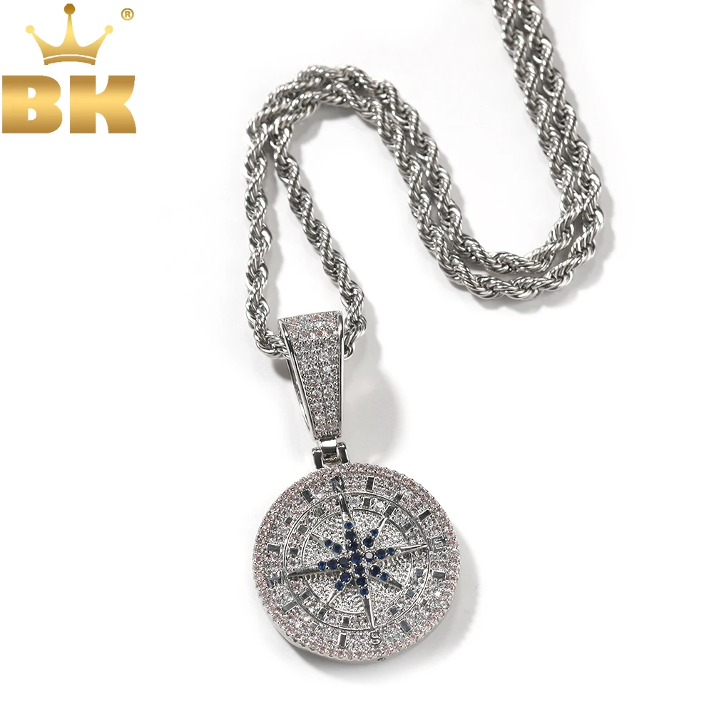 THE BLING KING Compass Pendant Iced Out 5A Cubic Zirconia Pendant Chain HipHop Fashion Jewelry Gift For Men Women