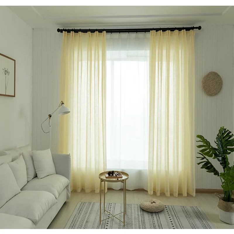 Modern-light-yellow-sheer-Curtains-for-living-room-semi-shading-shade ...