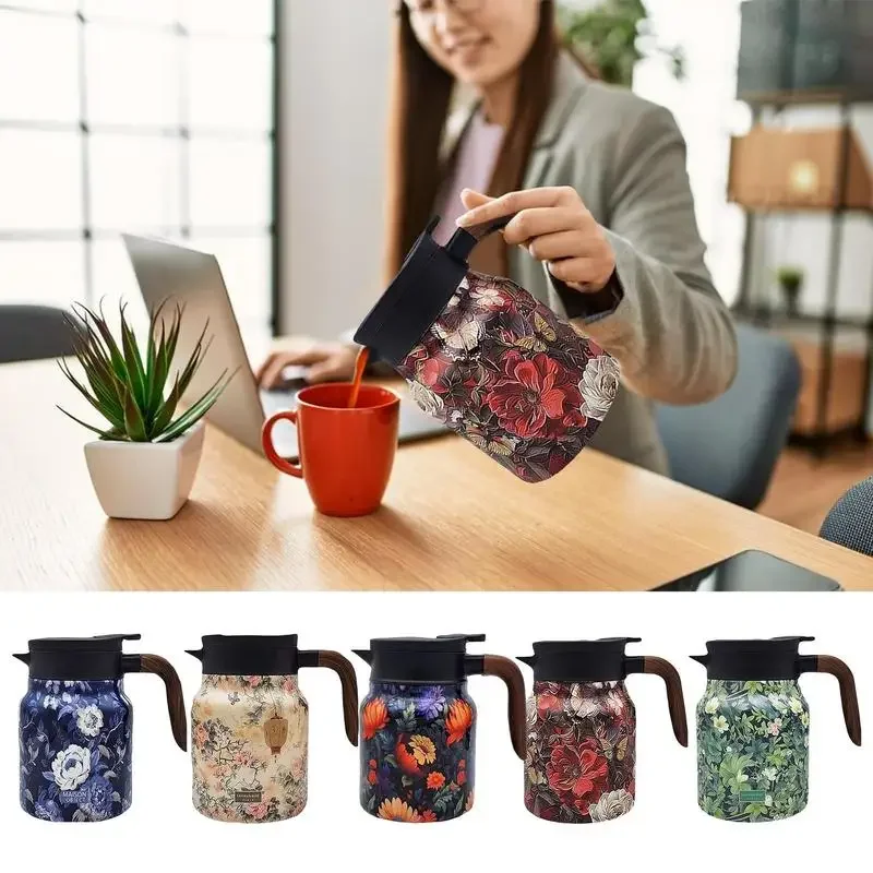 1000ml High-capacity Stainless Steel Pretty Tea Pot Vintage Beautifully Crafted Floral Pattern Home heat preservation Tea Pots