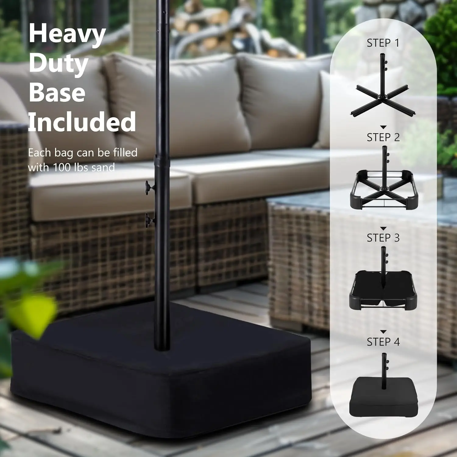 15ft Double Sided Patio Umbrella with Base Included, Outdoor Large Rectangular Market Umbrellas with Crank Handle, Customized 4