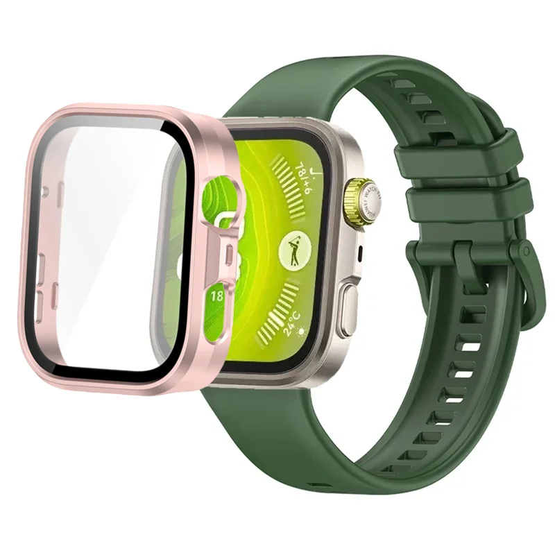 Breathable Silicone Strap with Protective Tempered Glass Screen and HD PC Case
