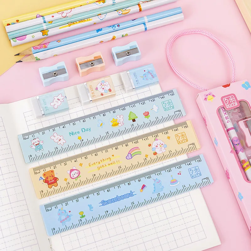 4 Set Stationery Prize Creative Kawaii Eraser Ruler Pencil Sharpener
