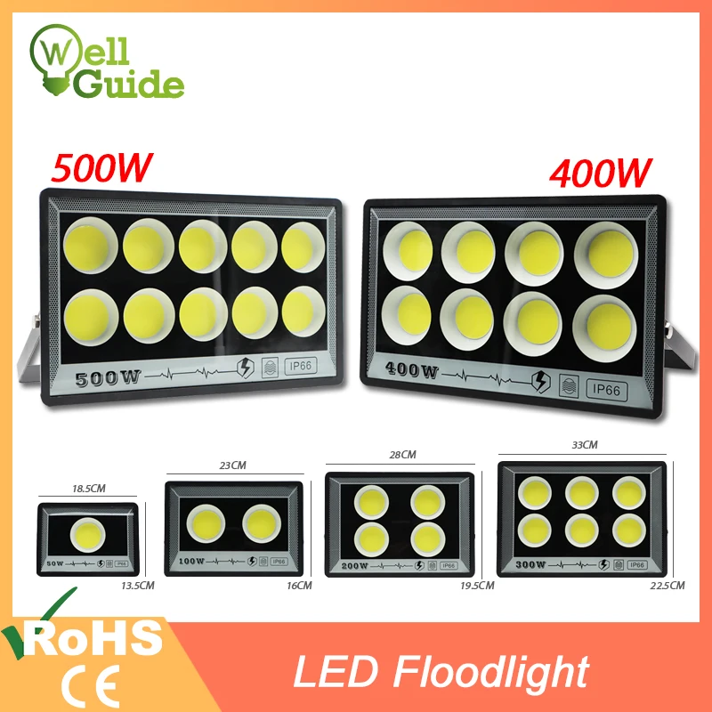 LED FloodLight 220V 500W 400W 100W 50W High Bright IP66 Waterproof Outdoor Garden Projector Lighting Spotlight Wall Flood Lights