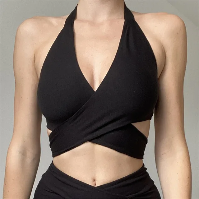 Top corto con cuello de pico profundo mujer, Tops para salir, Tops fiesta sin mangas a la moda, camisetas sin mangas cortas, camisetas para en la playa de verano| |