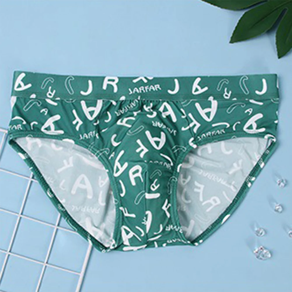

Men Printing Briefs Ice Silk Seamless Underwear Man Bulge Pouch Underpants Low-Rise Panties Thin Breathable Knickers Lingerie