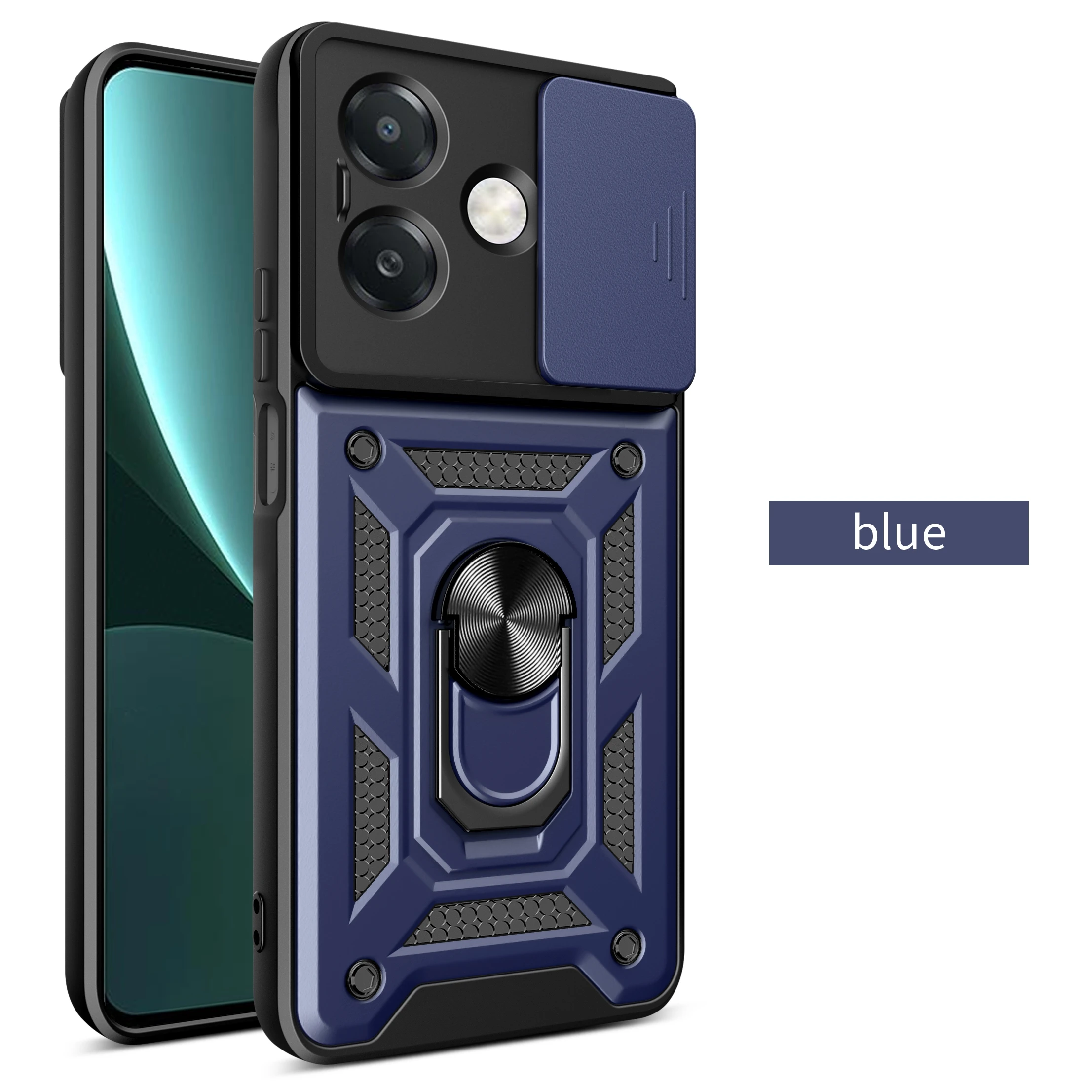 Kickstand Armor Case with Lens Protection and Magnetic Holder - Durable Cover with Kickstand and Lens Protection