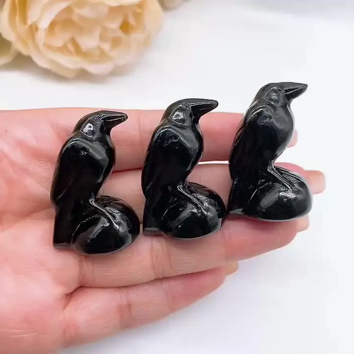 Статуя ворона из натурального черного обсидиана скульптура орнамент