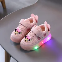 Disney Mickey Mouse Spring Autumn and Winter Children’s Lighting Casual Shoes pu Girls and Boys LED Sneakers Board shoes