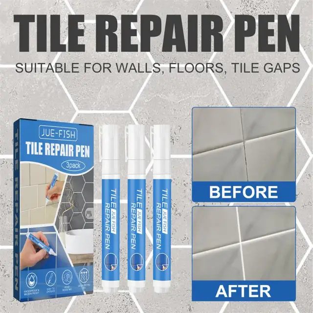 Gap Repair Pen Mini Portable Ceramic Tile Repair Pen Waterproof 3pack/box Tile Grout Sealers Toilet Floor Crevice Pen 66g