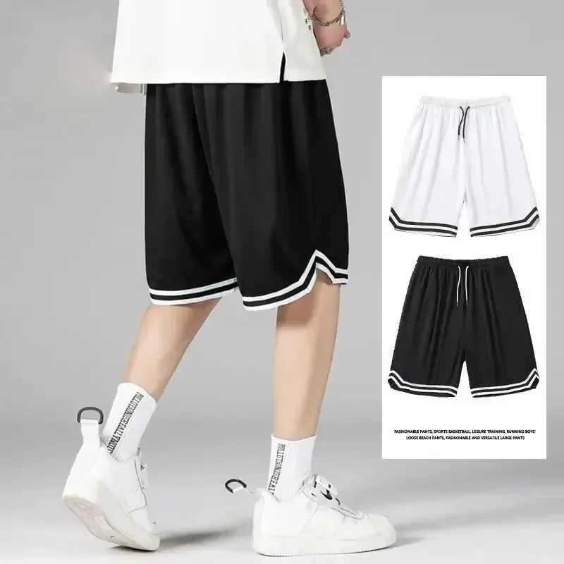 streetwear 남자 농구 반바지 루즈 피트 여름 경량 운동복 트렌디 아이스 실크 빠른 건조 캐주얼 반바지 조깅 M-5XL
