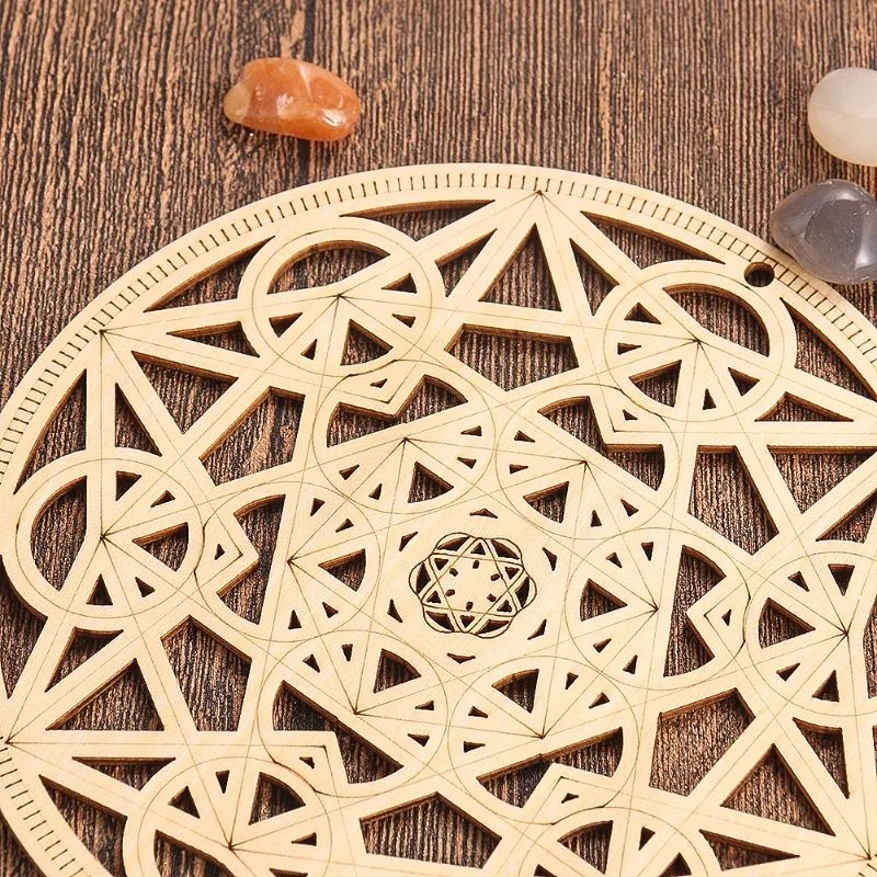 1PC 15cm Laser Openwork Energy Flower of Life Lotus Round Wood Pendant Charm Wall Dangle Ornament Yoga Chakra Meditation Hanging