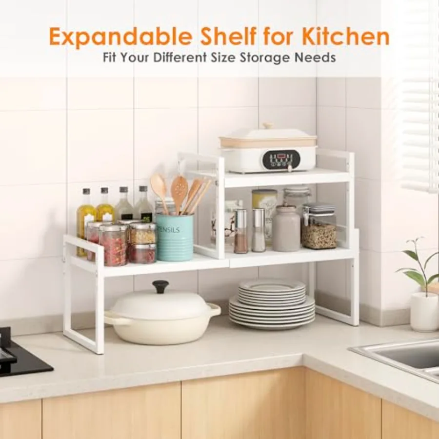 Expandable Kitchen Countertop Organizer Stackable Cabinet Shelf Organizers Space Saving Spice Rack Pantry Storage for Bathroom