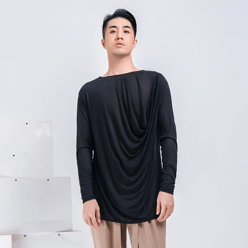 

2022 New Latin Dance Costumes For Men Loose Long Sleeved Latin Practice Clothes Rumba Tango Chacha Latin Dance Clothes DN13976