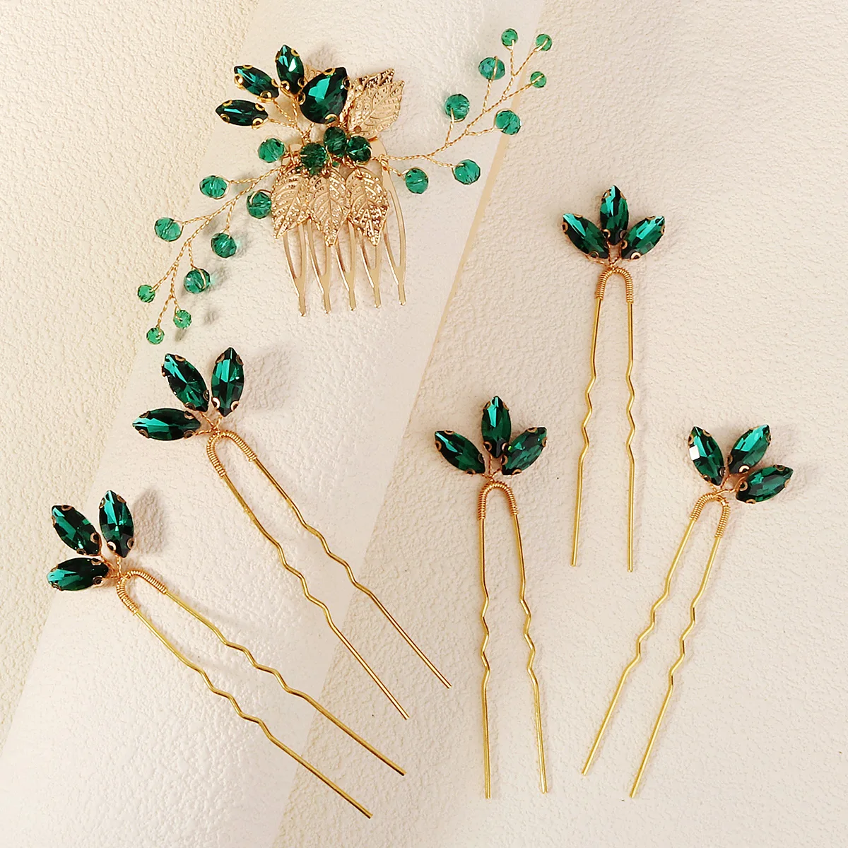 Fashion Green Hair Comb Pin Set Rhinestone Crystal Hair Clip Headpiece Bride Wedding Jewelry Accessories Bridesmaid Gift hair accessories,bridal hair accessories,bridal jewelry set