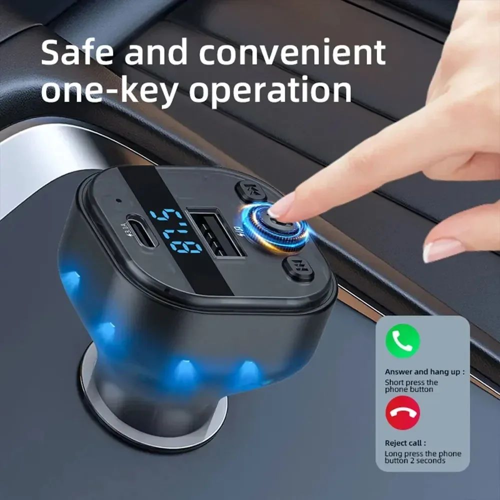 USB Type-C Car Charger FM Transmitter Bluetooth Wireless Car USB Charger Handsfree MP3 Player For iPhone 15 Xiaomi 14 Adapters