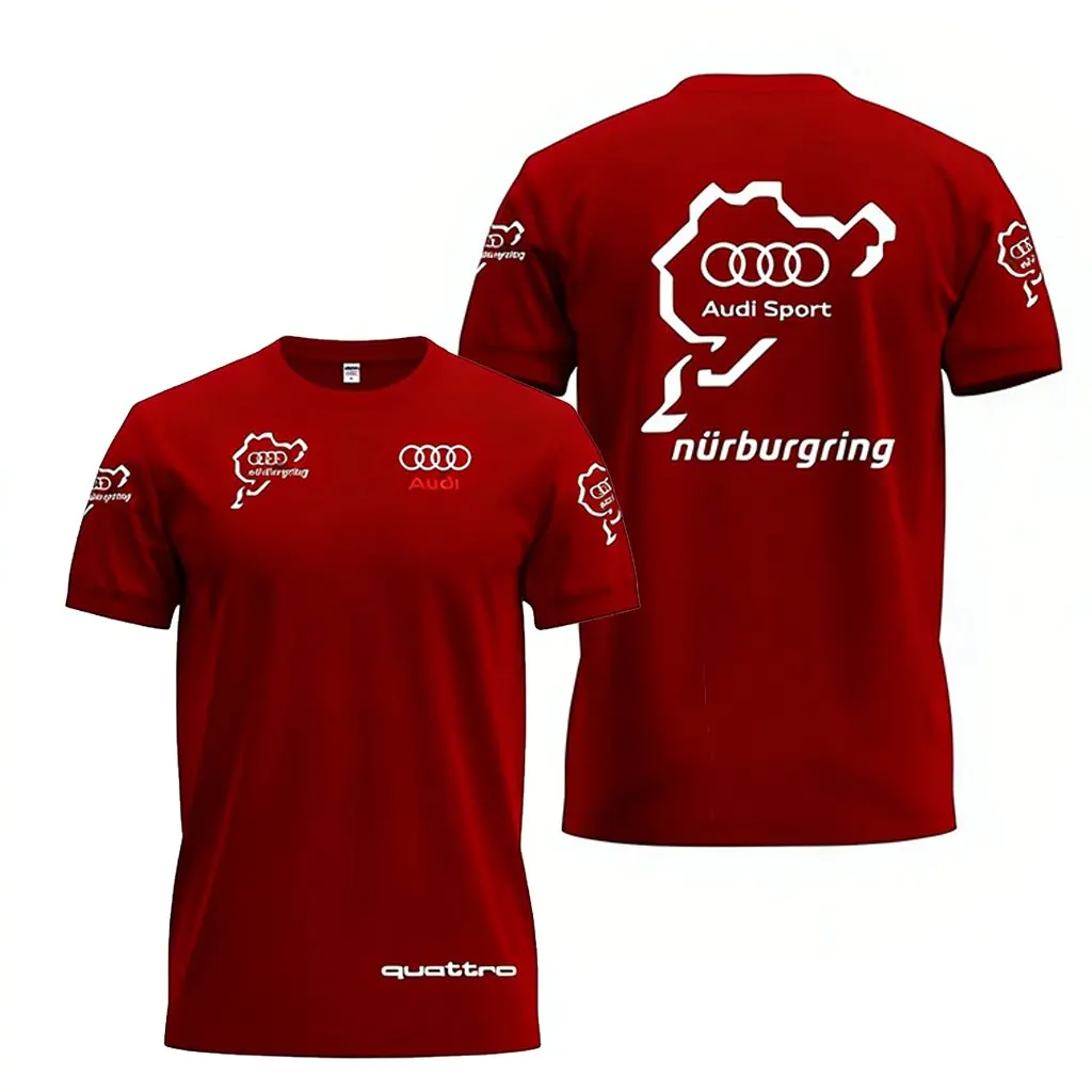 Audi Quattro Sport Nurburgring 2026 Summer Men Short Sleeve T Shirt Streetwear Casual Graphic Tee Cotton Tops Racing Car Auto