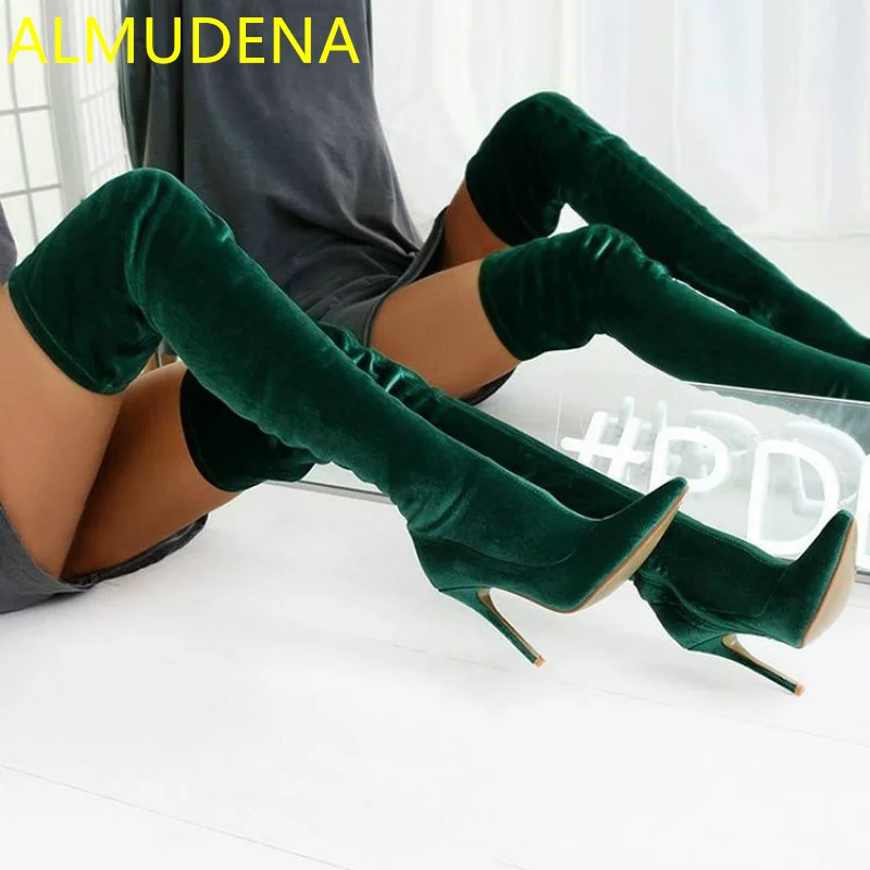 

Suede Women Long Boots Pointed Toe Thin Heel Winter Over The Knee Boots Solid Super High Heel Adult Mature Shoes Sewing Side Zip