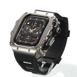 Luxury Apple Watch Enhancement Kit - Premium Silicone Strap & Stainless Steel Case - Series6SE54 44mm (Titanium Black)